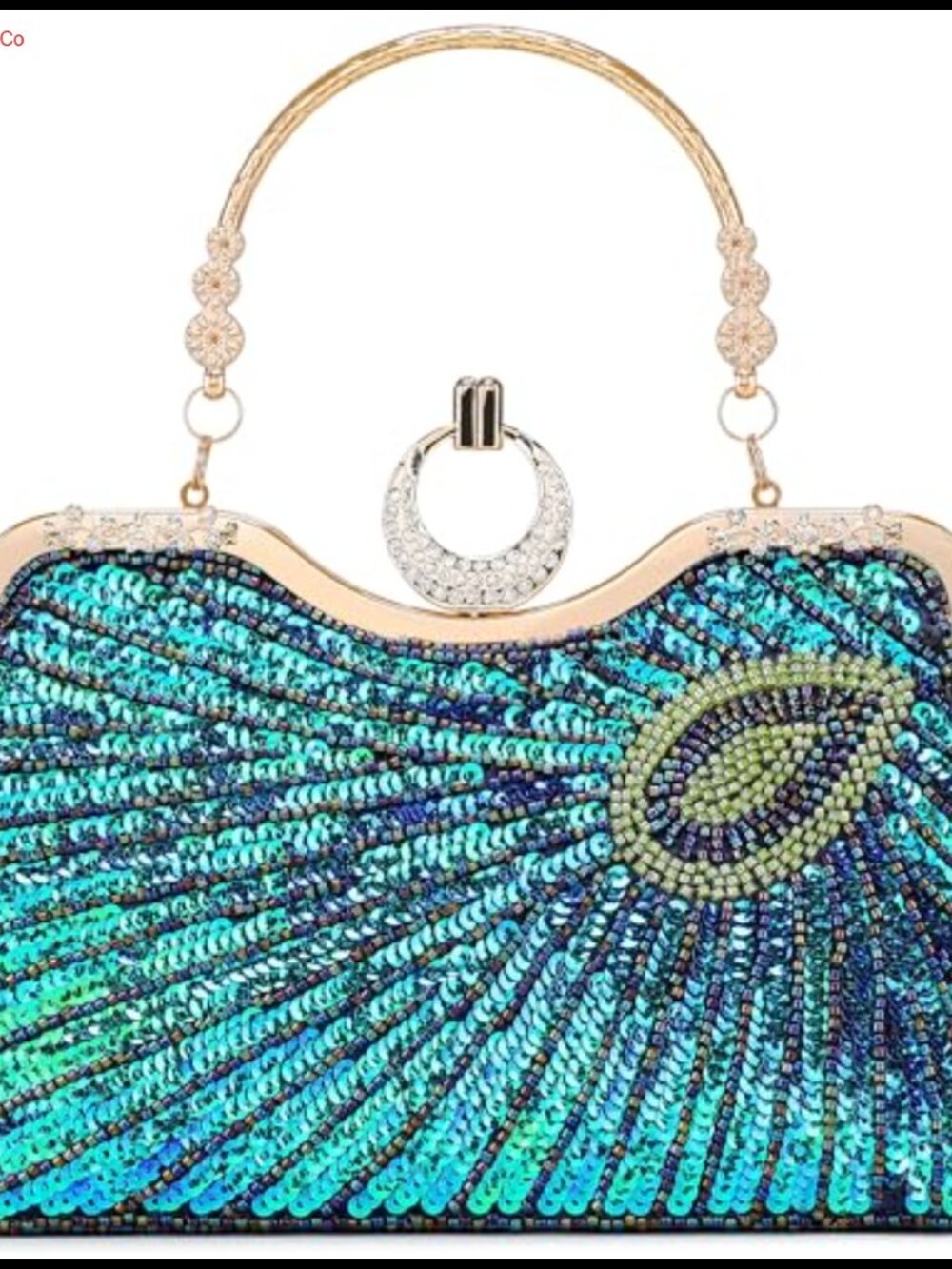 Beaded Sequin Peacock Evening Clutch Purse for Women Formal Wedding Prom Party